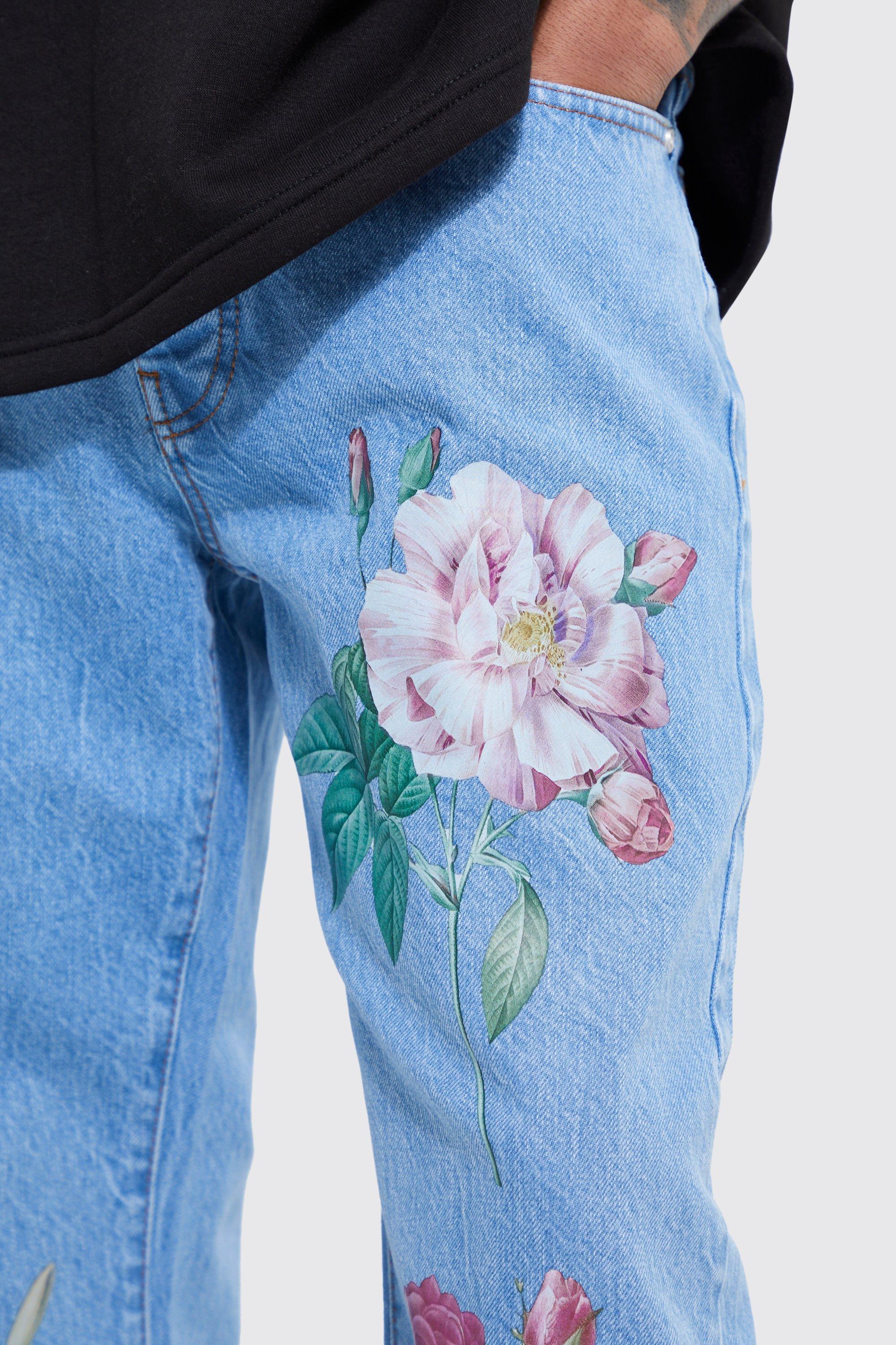 Jeans rilassati con stampa a fiori